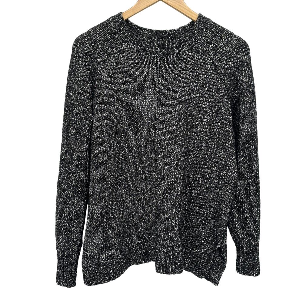 LOFT Sweater Womens Large Black Marled Pullover Pullover Long Sleeve Knit
